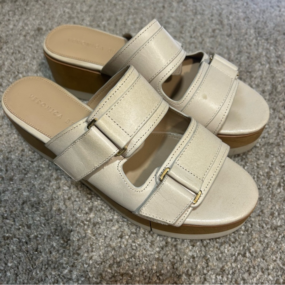 Veronica Beard Cream Platform Mules